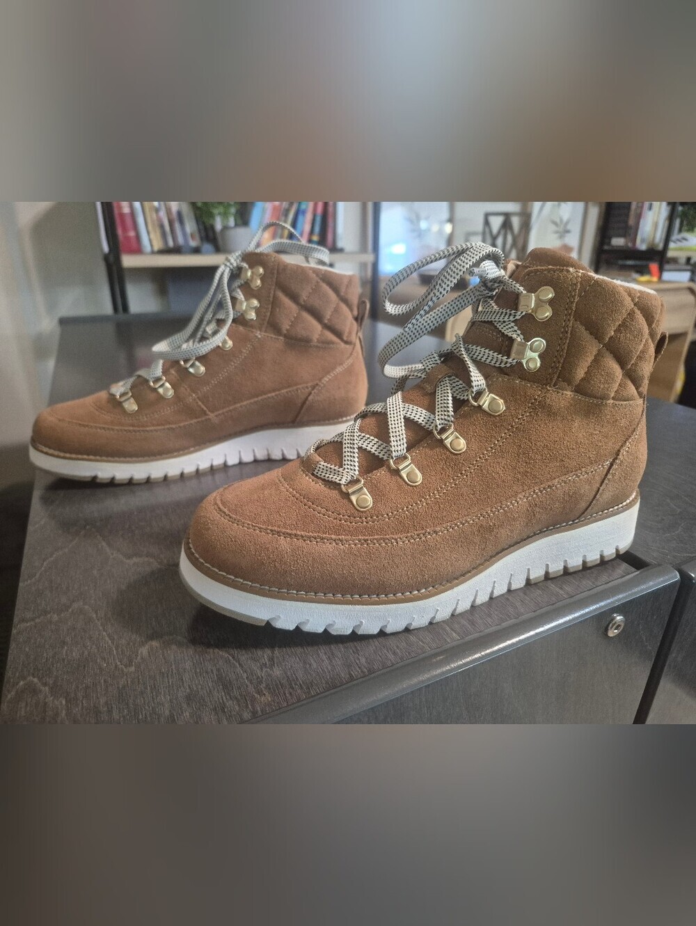 Cole Haan Brown Suede Quilted Ankle Hiking Booties